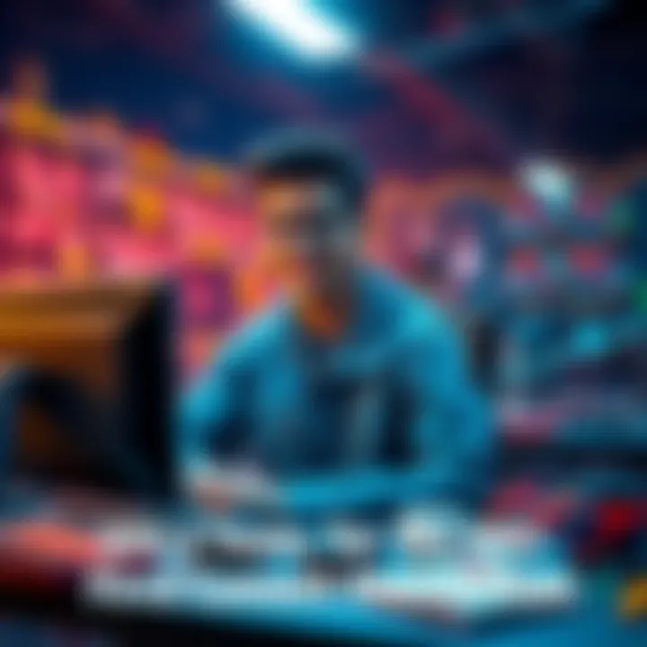A college student in India seeking 1-2 teammates for the AWS First Commit hackathon, with a computer and coding materials around them.