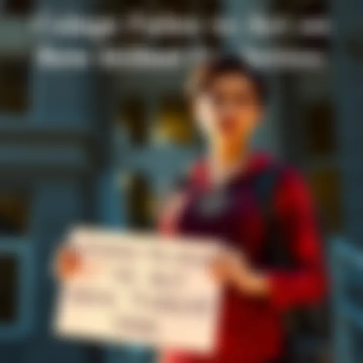 A college student stands in front of a building, holding a sign asking for help regarding a reported rape threat, looking concerned and determined.