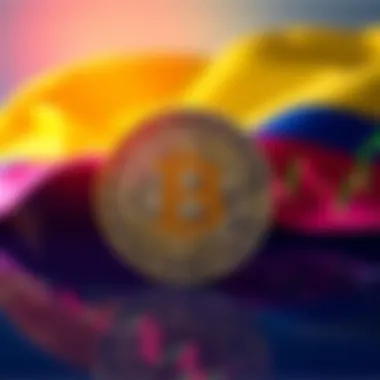 A visual representation of the Bitcoin symbol alongside financial charts and the Colombian flag, illustrating the launch of a Bitcoin Exposure Fund by AFP Protección.