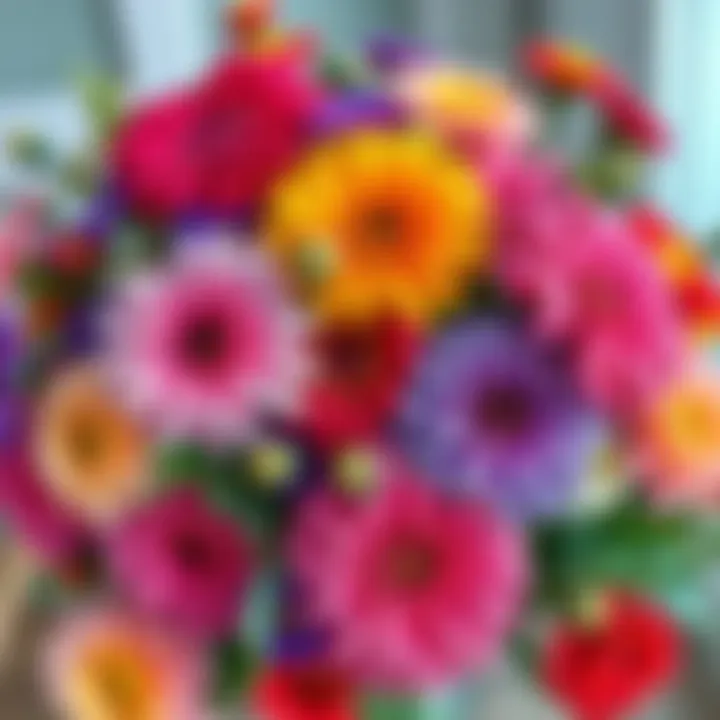 Colorful bouquet of flowers A vibrant bouquet featuring dahlias, ranunculus, and zinnias, showcasing diverse colors and textures, perfect for adding charm to any garden.