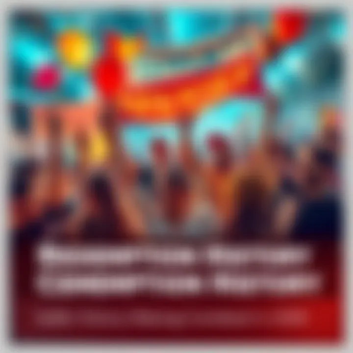 People celebrating the return of Redemption History with banners and smiles