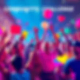 A vibrant graphic showcasing people enthusiastically participating in a community challenge with engaging elements and colorful designs.