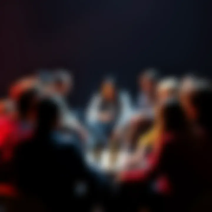 A group of diverse people gathered in a circle, engaging in deep conversation about life's challenges and existential questions.