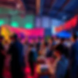 People participating in a local event showcasing Beejak's influence, with discussions and activities happening in a vibrant setting.