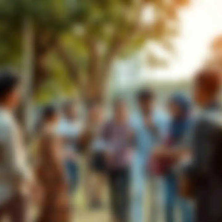 People engaging positively in a community setting A diverse group of people interacting joyfully in a park, showcasing positive social dynamics influenced by a Kendu attitude.