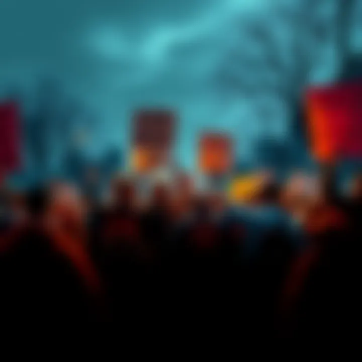 People expressing frustration over hard fork announcement with signs and banners.