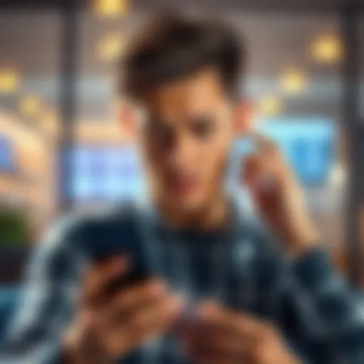 A concerned individual looking at a phone, questioning the safety of an online link that asks for personal information.