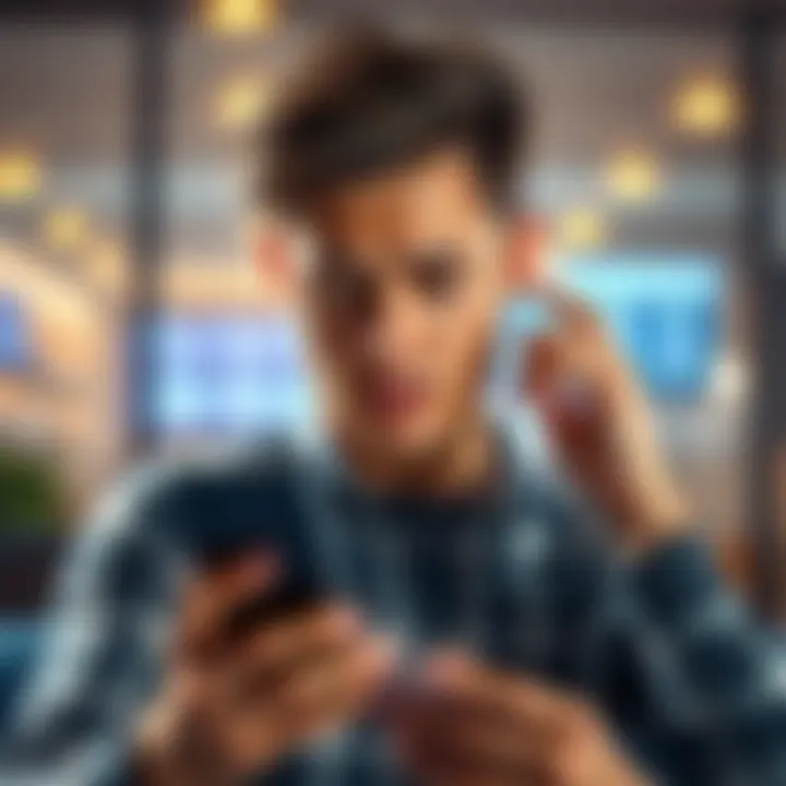 A concerned individual looking at a phone, questioning the safety of an online link that asks for personal information.