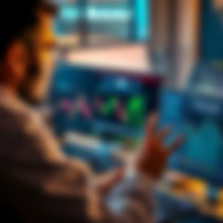 A person showing concern while viewing a computer screen with graphs and charts related to staked assets