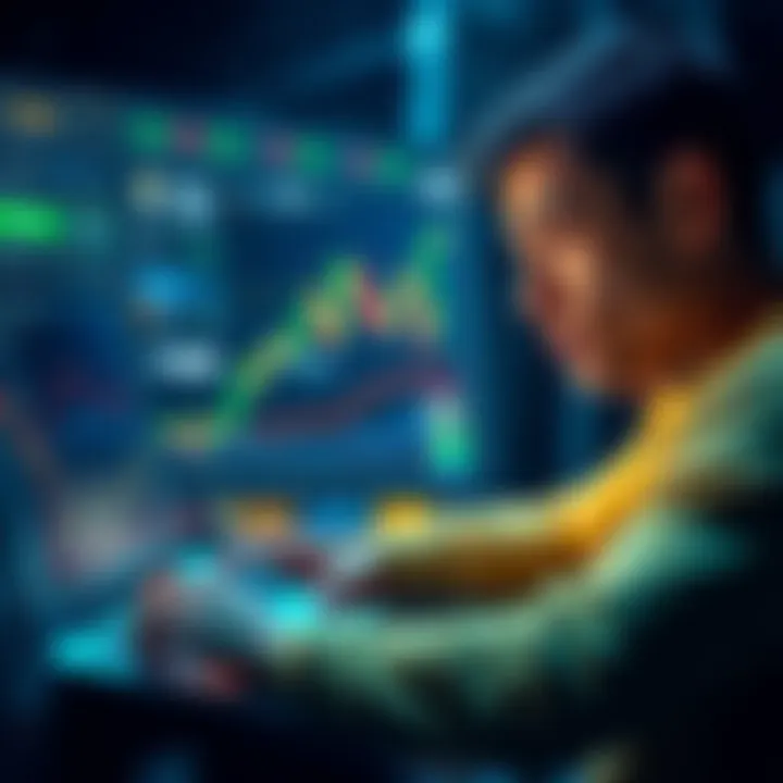 An anxious person examining cryptocurrency charts on a laptop, signaling worries about market declines