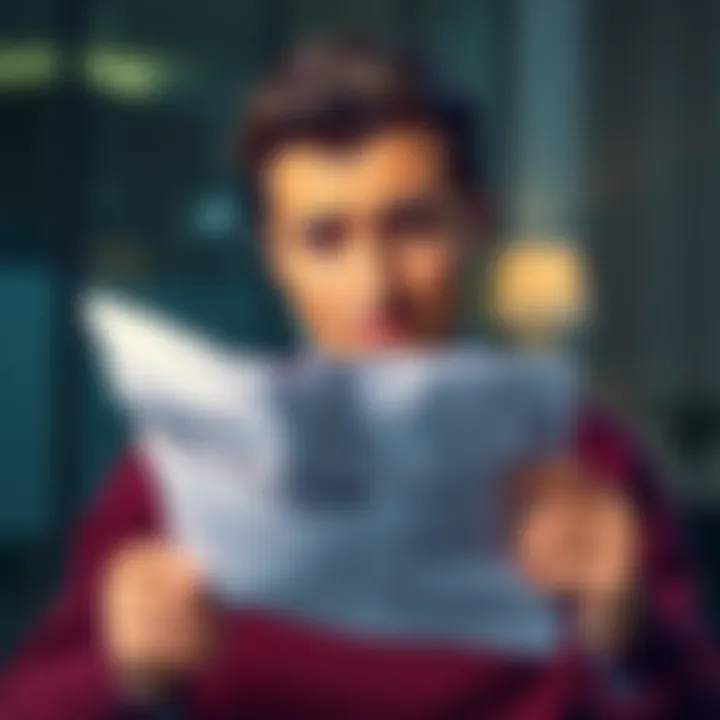 A worried person examines a bank statement with a note about a $70 legal fee. They seem doubtful about the bank's value.