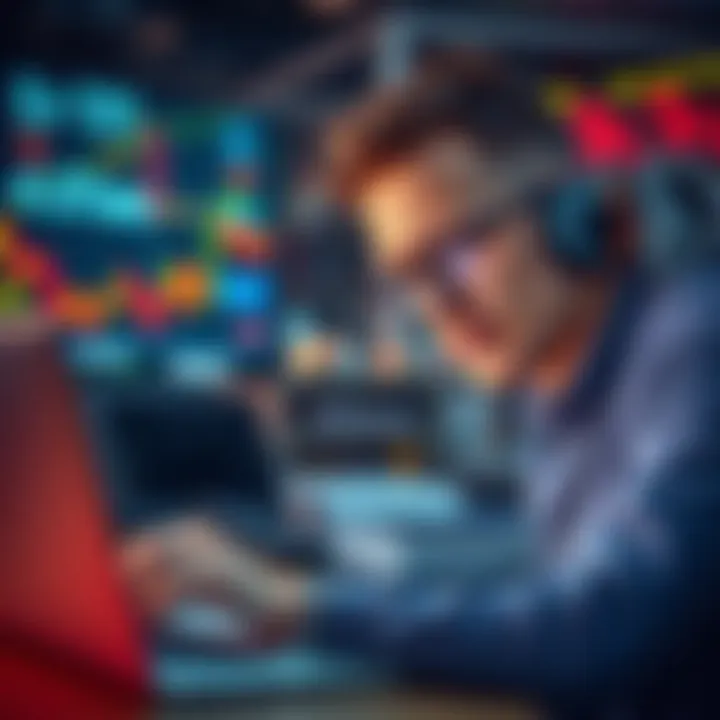 A tech professional looking worried while reviewing financial documents and stock market trends on a laptop, symbolizing challenges in a frothy market