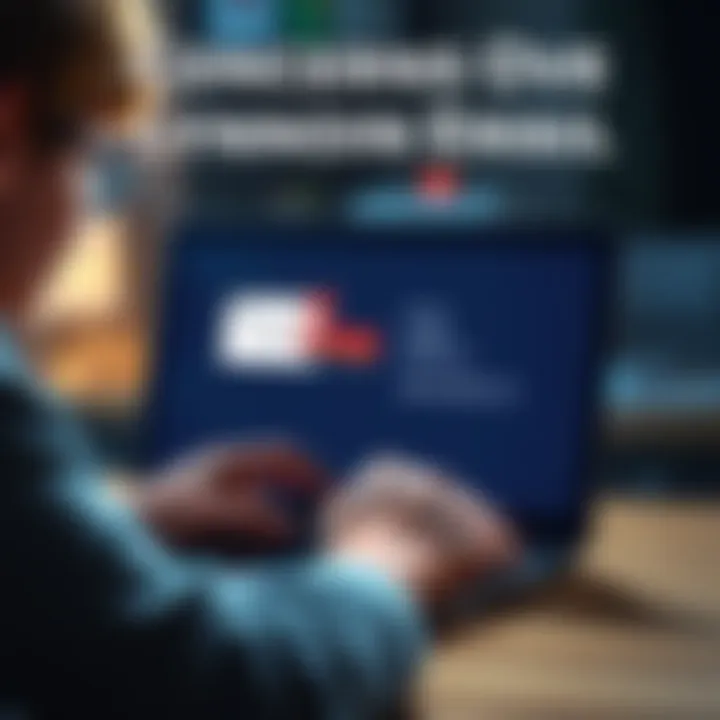 A person looking at a suspicious email on a laptop, with a worried expression, showcasing a Lynnwood email address and an area code mismatch on the screen.