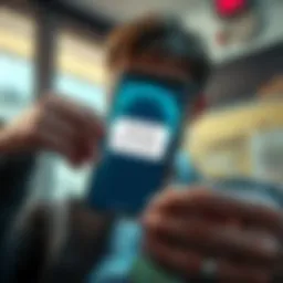 A worried person looking at a smartphone displaying a frozen account message, with banknotes in the foreground