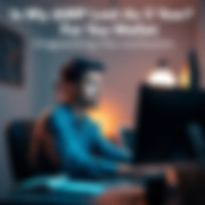 A person sits at a desk, staring at a computer screen with a puzzled look, searching for missing AMP in their wallet.