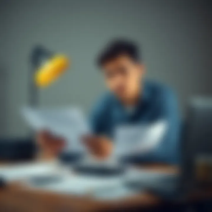 Person looking confused about loan options A person sitting at a desk, looking puzzled while reviewing loan rejection letters and a calculator, surrounded by financial documents.