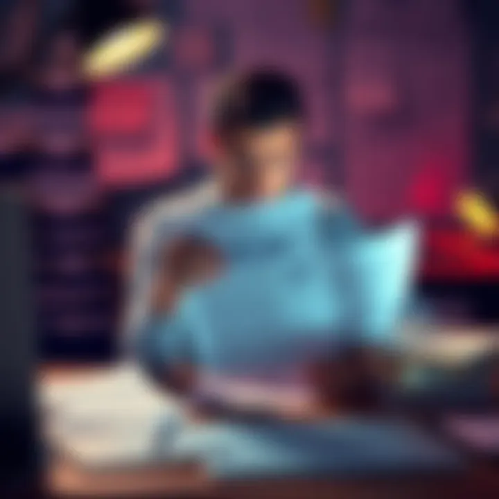 A person sitting at a desk surrounded by tax forms and a laptop, looking puzzled while holding a 1099-DA document