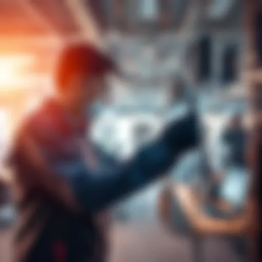 A technician upgrading existing Wi-Fi devices in a commercial office for better coverage and connectivity with Helium Plus.