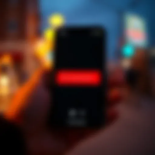 A smartphone displaying a connection error message while trying to access an app late at night