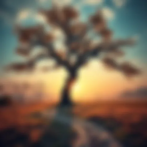 A serene landscape showing an old tree standing firm amidst changing seasons, symbolizing unchanging realities in life.