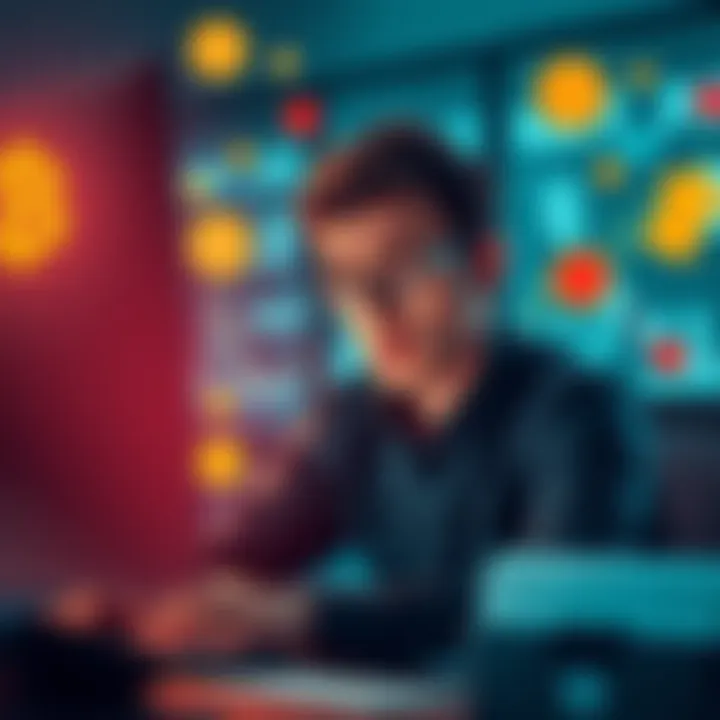 Controversy over POL and Polygon A person looking confused while using a computer, surrounded by digital finance symbols and currency icons, representing the mixed feelings about POL and Polygon.
