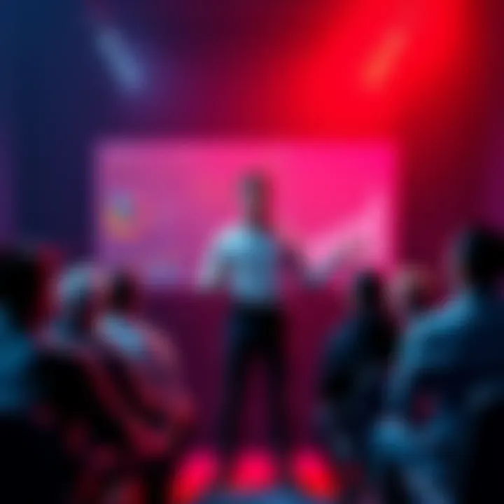 A person standing confidently in front of a group discussing Ethereum, using charts to explain its benefits.