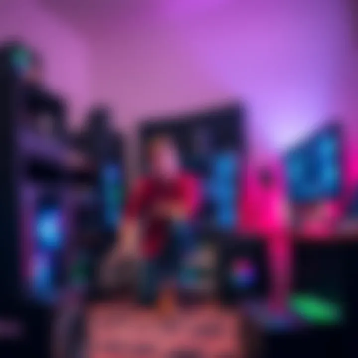 A couple organizing computer hardware for crypto mining in their home office, with multiple screens and mining rigs visible.