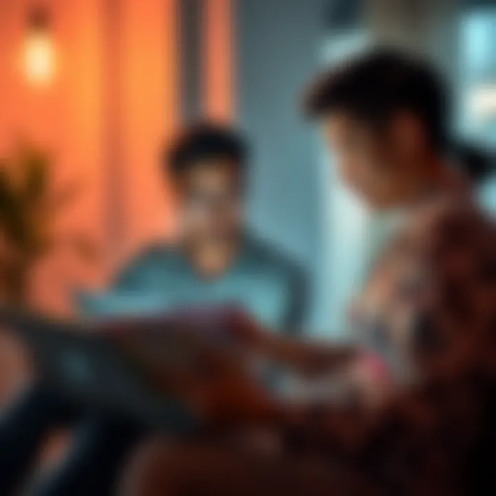 A couple discusses investment opportunities in Indonesia while looking at a map and laptop, showing their plans for relocating.
