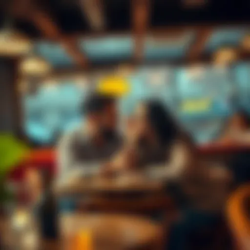 A couple sitting together at a cozy cafe, sharing smiles while discussing their interests