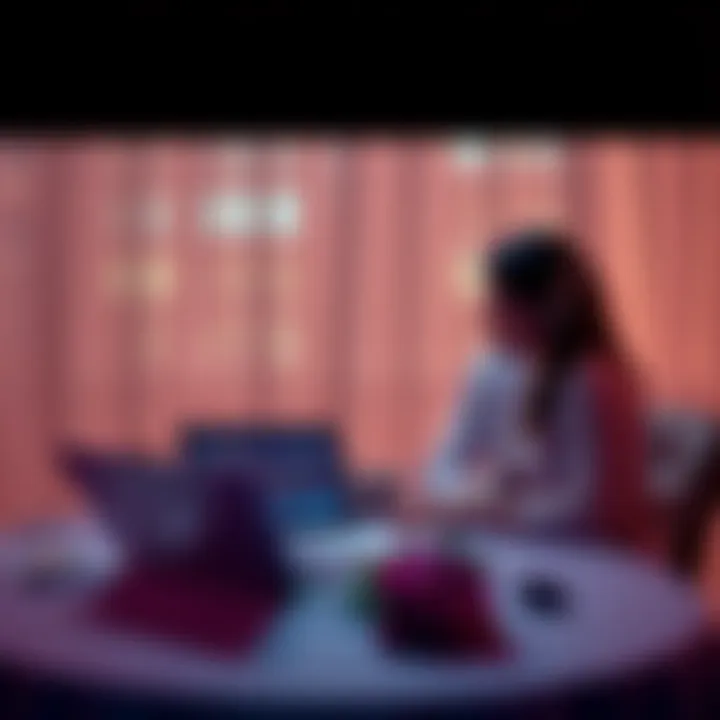 A couple sits at a table with wedding plans and a laptop showing Bitcoin price graphs, discussing their upcoming wedding.