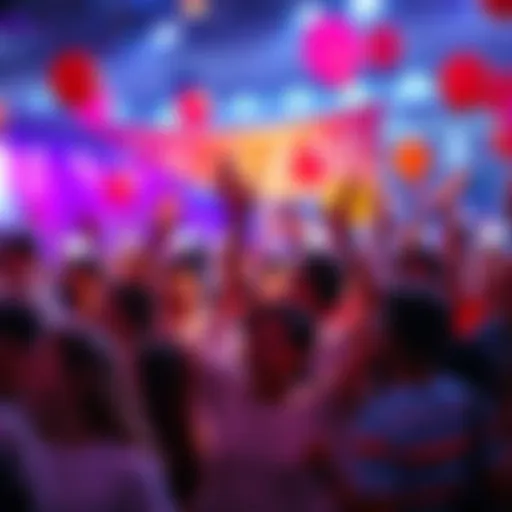 A diverse group of people gathered, cheering and celebrating the upcoming CROFAM launch with colorful banners and balloons.