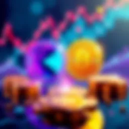 Illustration of two teams working together on stablecoin projects, featuring digital coins and financial graphs