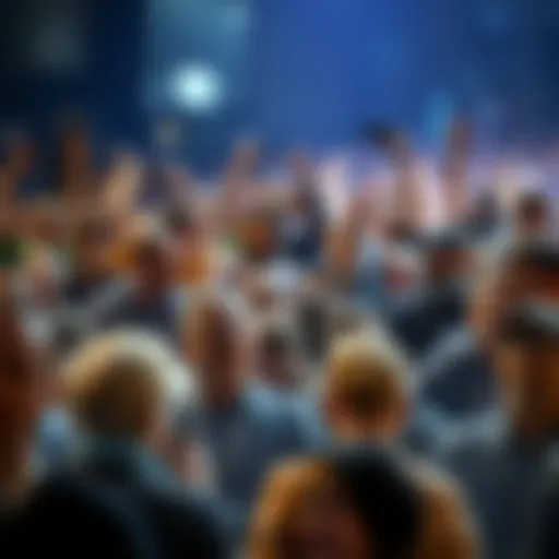 A diverse group of people gathered in excitement, looking hopeful and eager for a significant event to unfold.