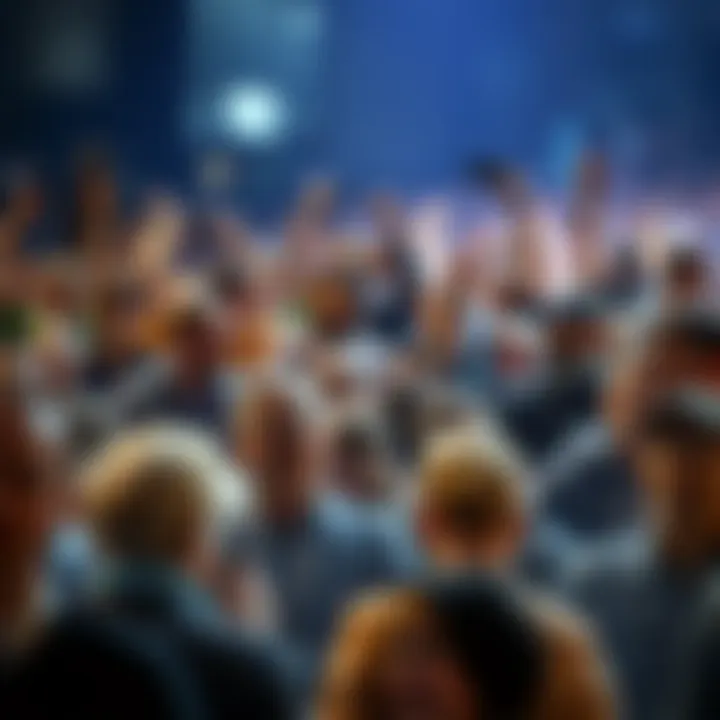 A diverse group of people gathered in excitement, looking hopeful and eager for a significant event to unfold.