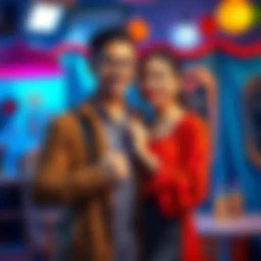 Cruz and Josie posing together in a creative photoshoot with colorful backdrops and unique props.