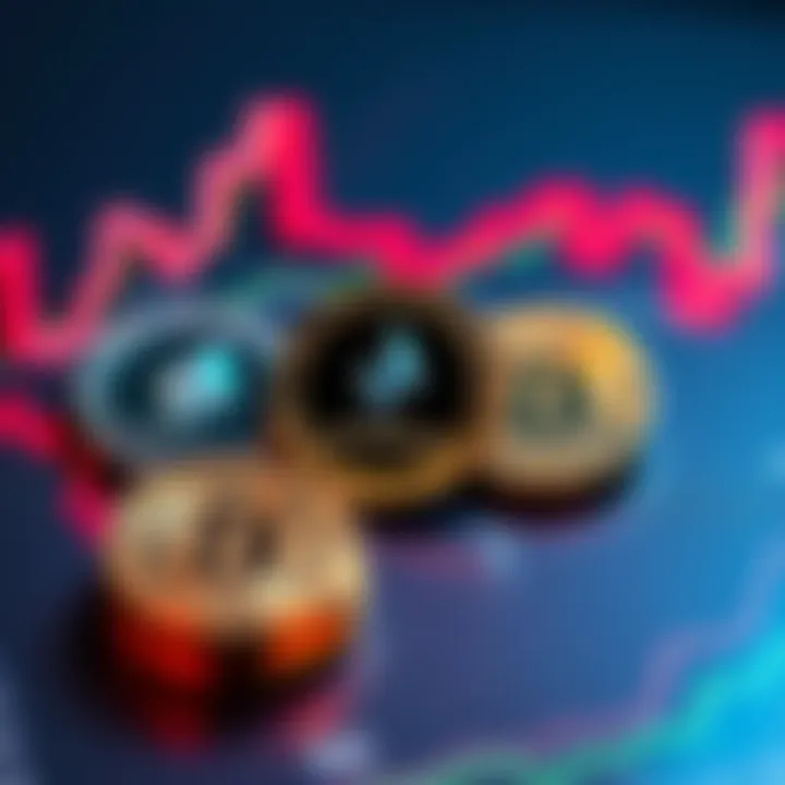 A visual representation of Ethereum, Hedera, Chainlink, and Solana coins on a market trend chart showing potential recovery in 2026