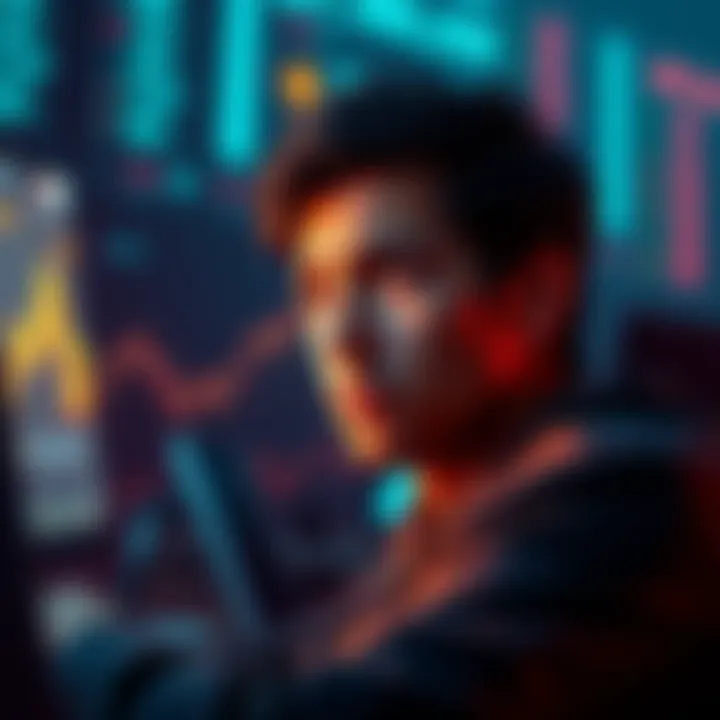 A person looking at a screen showing rising crypto coin values with a regretful expression