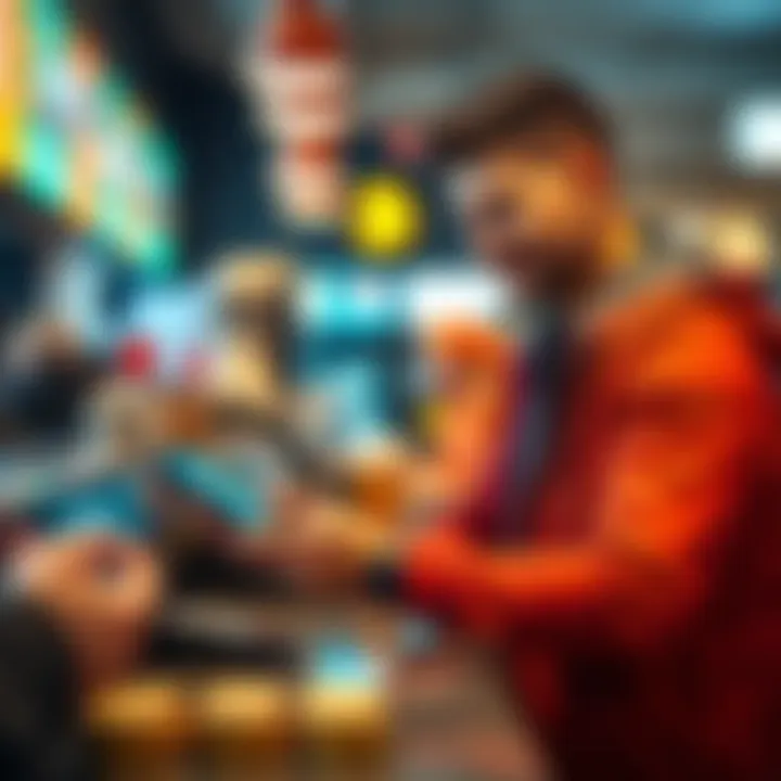 A business owner accepting crypto payments through a smartphone at a counter, showcasing growth and new customer engagement.