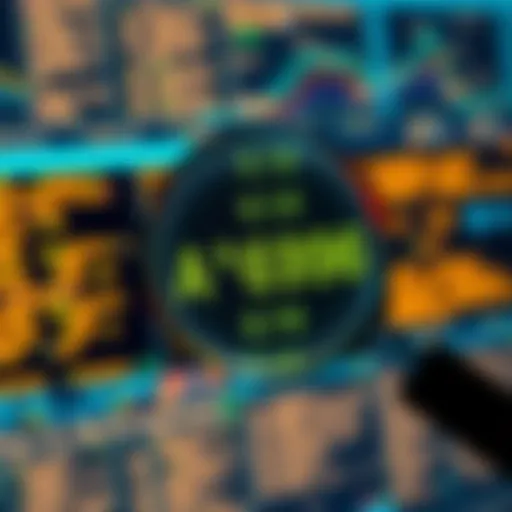 A magnifying glass over a digital screen showing blockchain data and crypto addresses