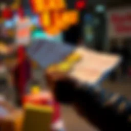 A person holding a shopping list with various cryptocurrency icons like Bitcoin and Ethereum while shopping for Black Friday deals.