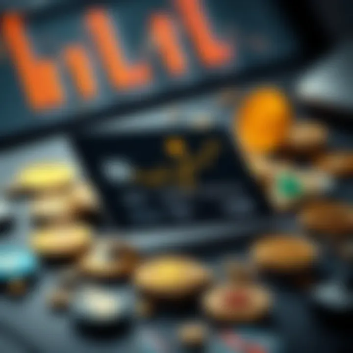 A crypto debit card on a table surrounded by icons of Bitcoin and other cryptocurrencies