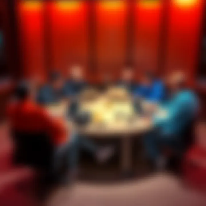 A group of people discussing cryptocurrency trends at a round table with laptops and notebooks, highlighting the importance of caution against scams.