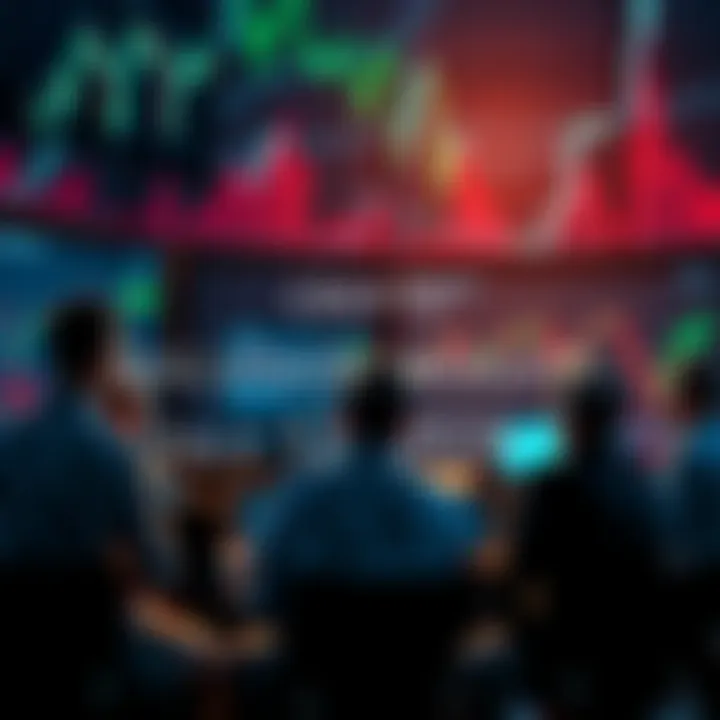 Crypto Discussion Thread A group of people discussing cryptocurrencies with charts and graphs on screens in the background.