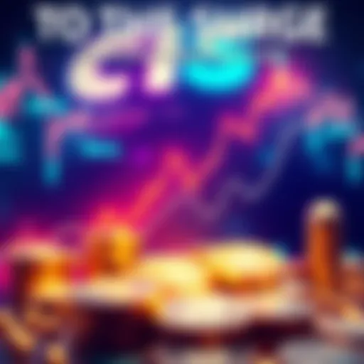 A graphic showing an upward trend in cryptocurrency market charts with digital coins in the background