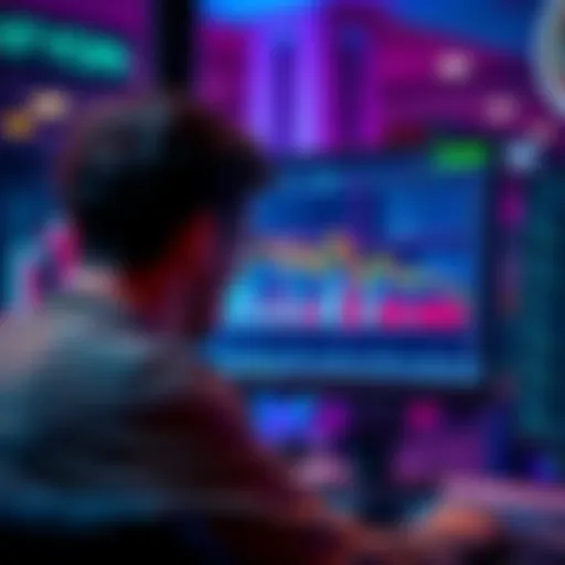 A person looking at a computer screen showing a declining crypto chart, contemplating investment.