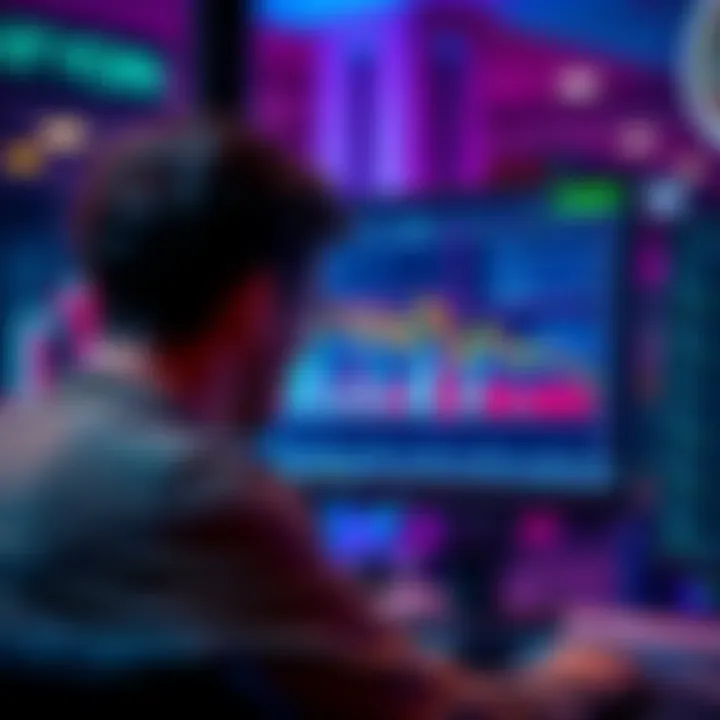 Crypto Investment A person looking at a computer screen showing a declining crypto chart, contemplating investment.