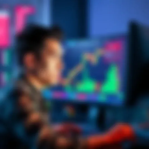 A person looking at cryptocurrency charts on a computer screen, showing gains and losses with a worried expression, symbolizing the difficulties of taking profits in crypto investing.