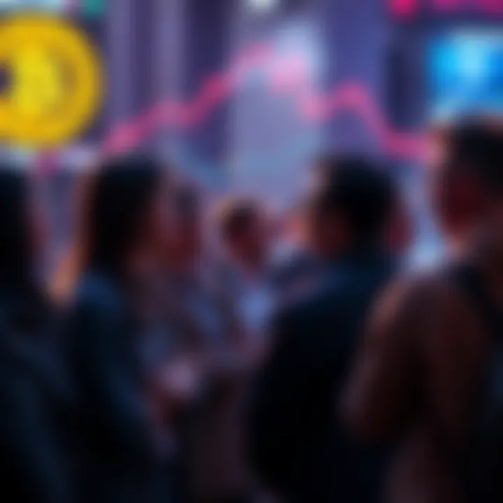 Group of individuals exchanging views on holding or selling cryptocurrency investments during a market downturn