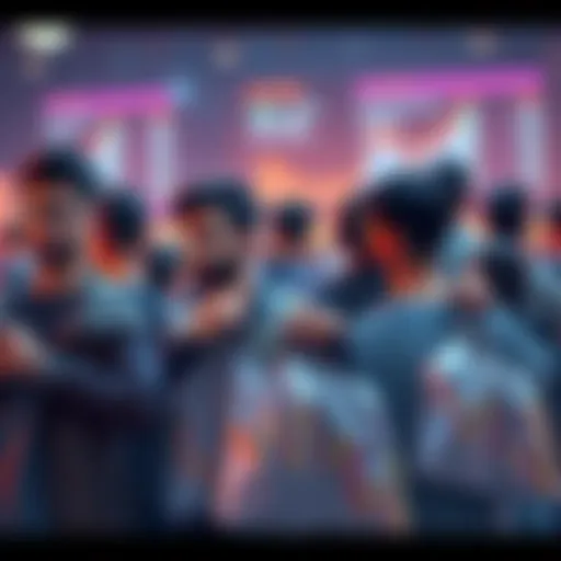 A group of people looking at declining cryptocurrency graphs, showing concern and uncertainty about their investments.