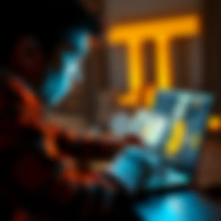A person looking at a laptop with cryptocurrency symbols and bank notes, representing the shift from traditional bank loans to crypto lending.